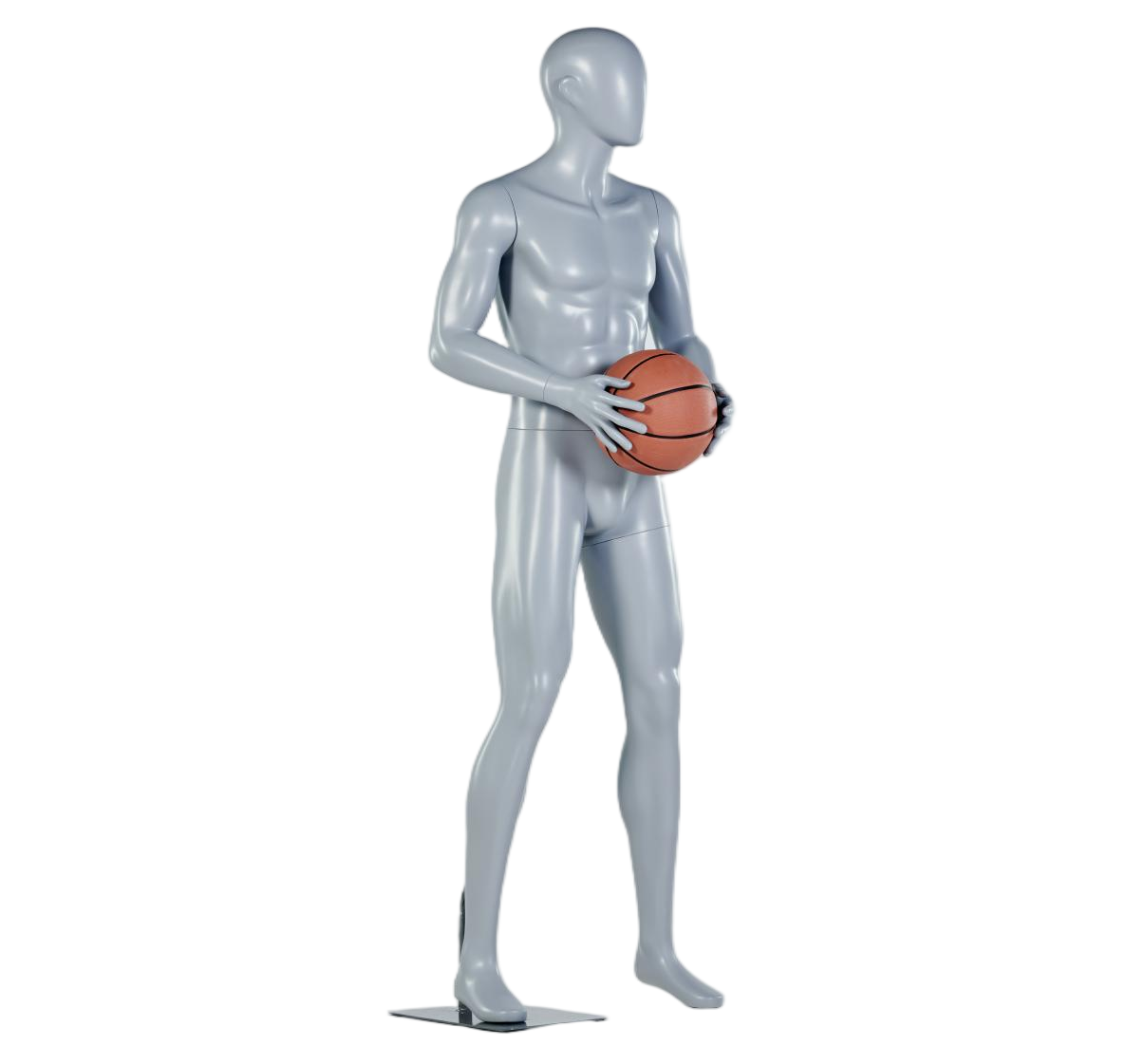 Manequim masculino segurando basquete