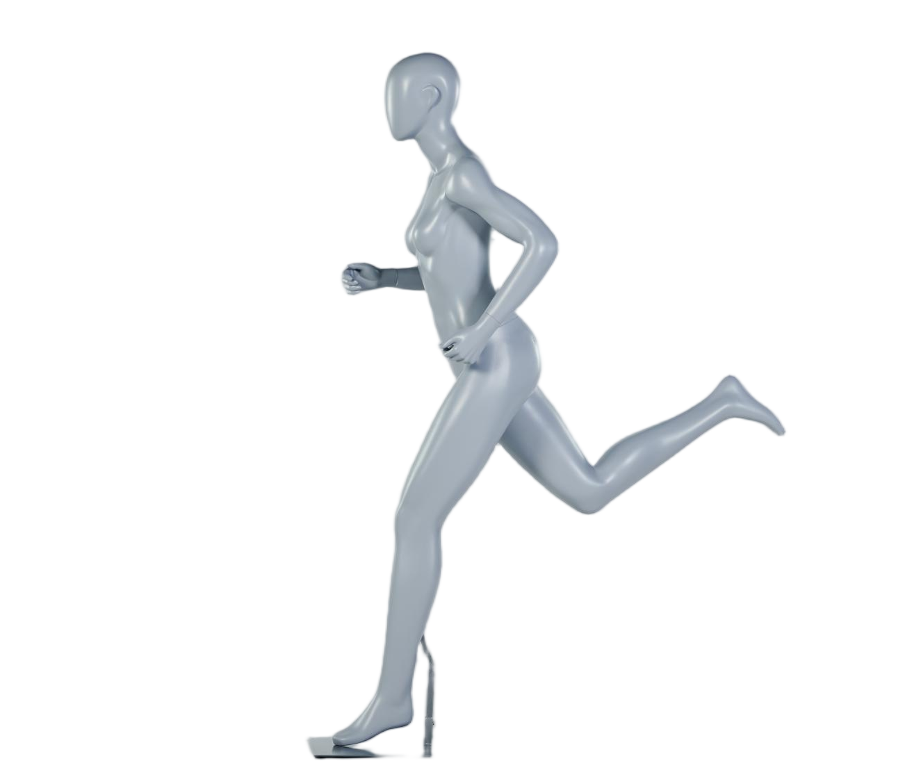 Maniquí femenino en pose de carrera