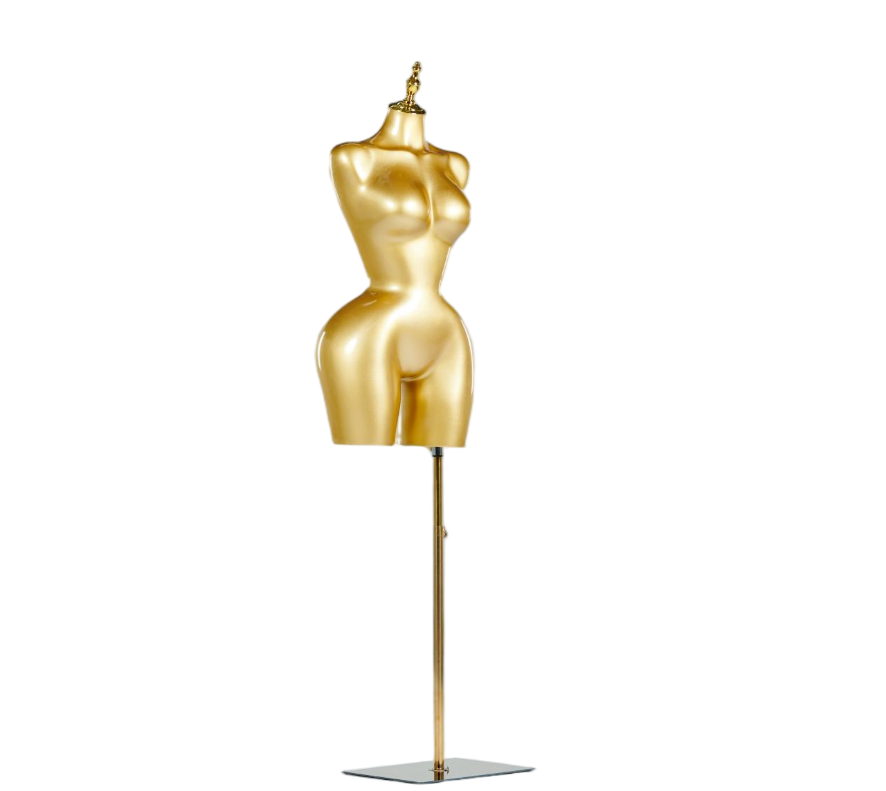 Maniquí femenino de medio cuerpo dorado para exhibición