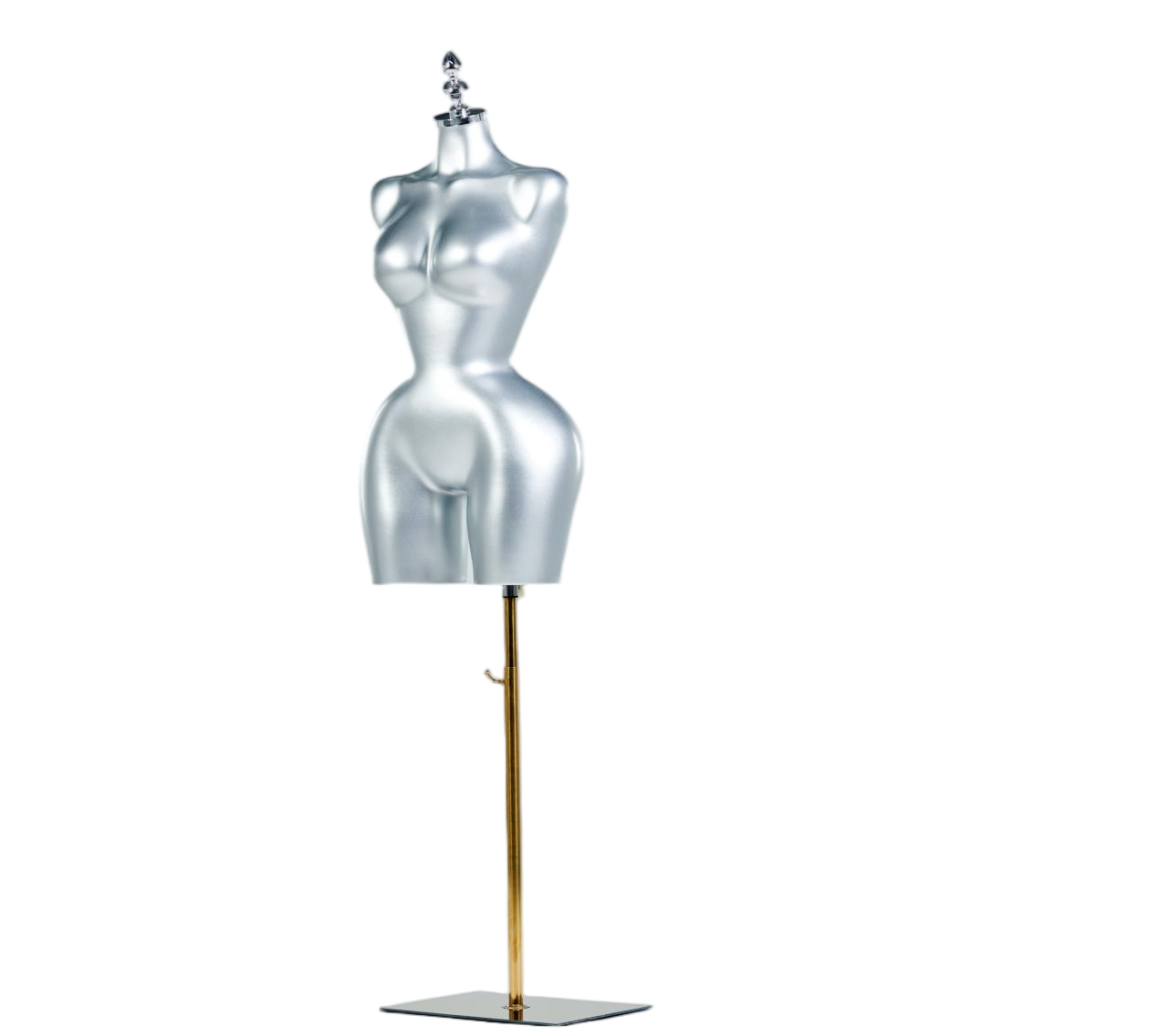 Manequim feminino prateado de meio corpo