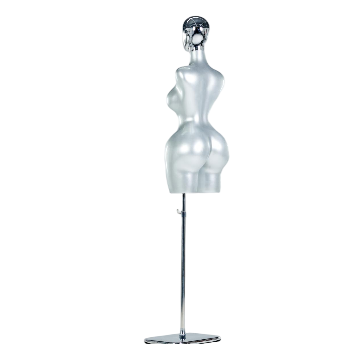 Manequim feminino prateado de meio corpo com cabeça