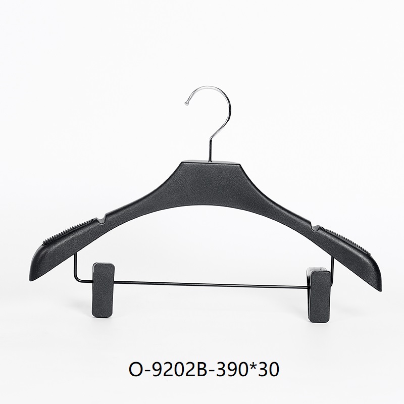 Black Non-Slip Clothing Hanger with Wide Shoulders and Clips
