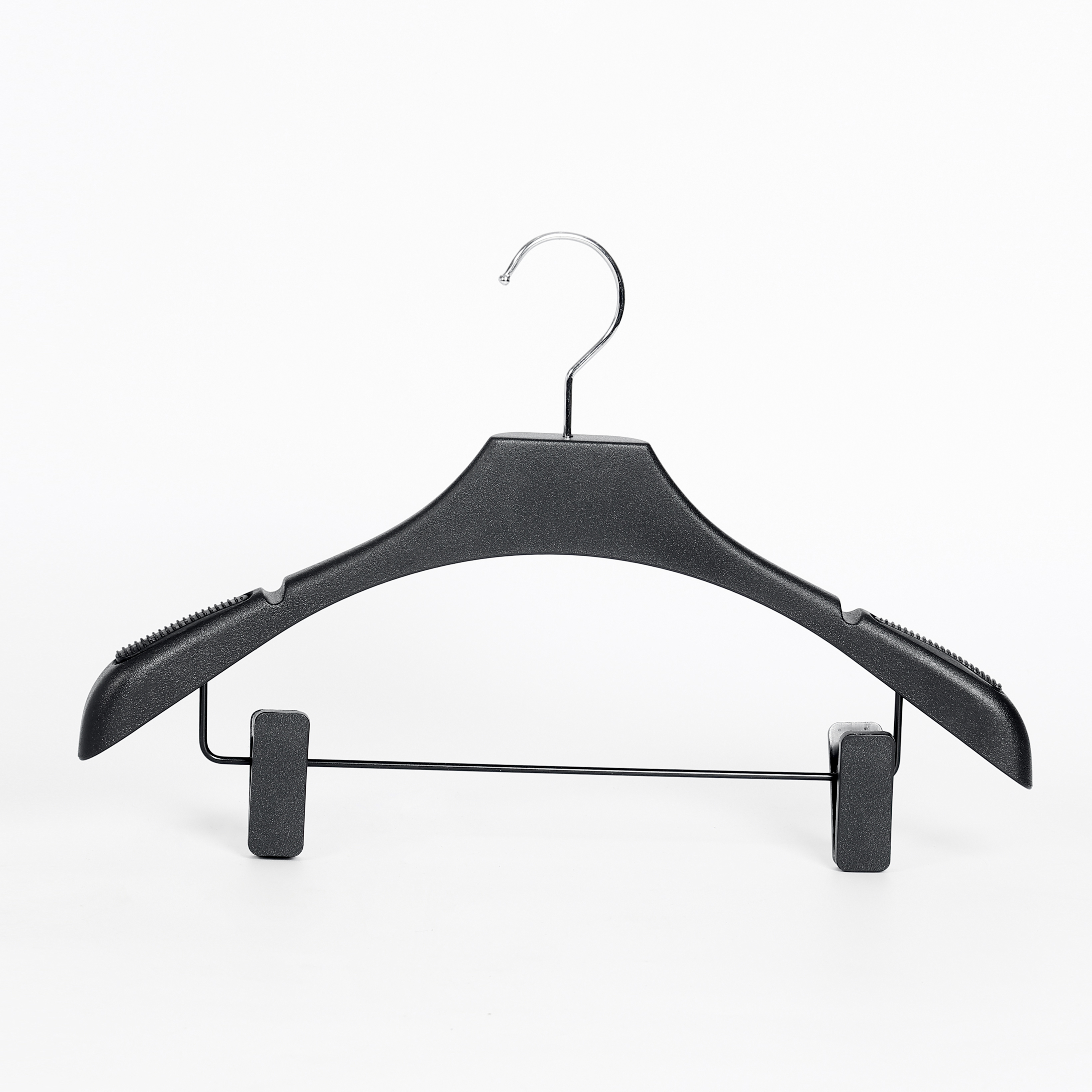 Black Non-Slip Clothing Hanger with Wide Shoulders and Clips