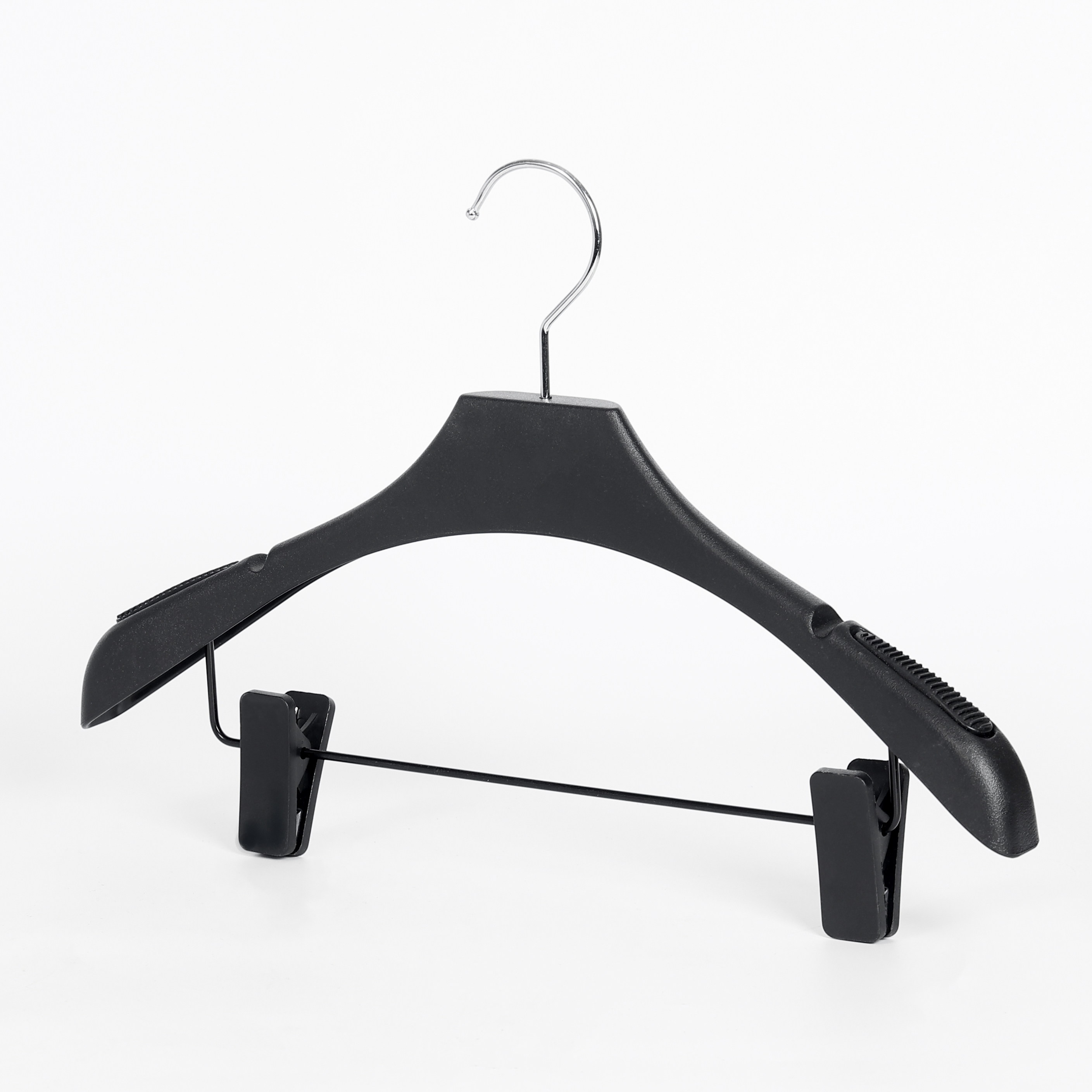 Black Non-Slip Clothing Hanger with Wide Shoulders and Clips
