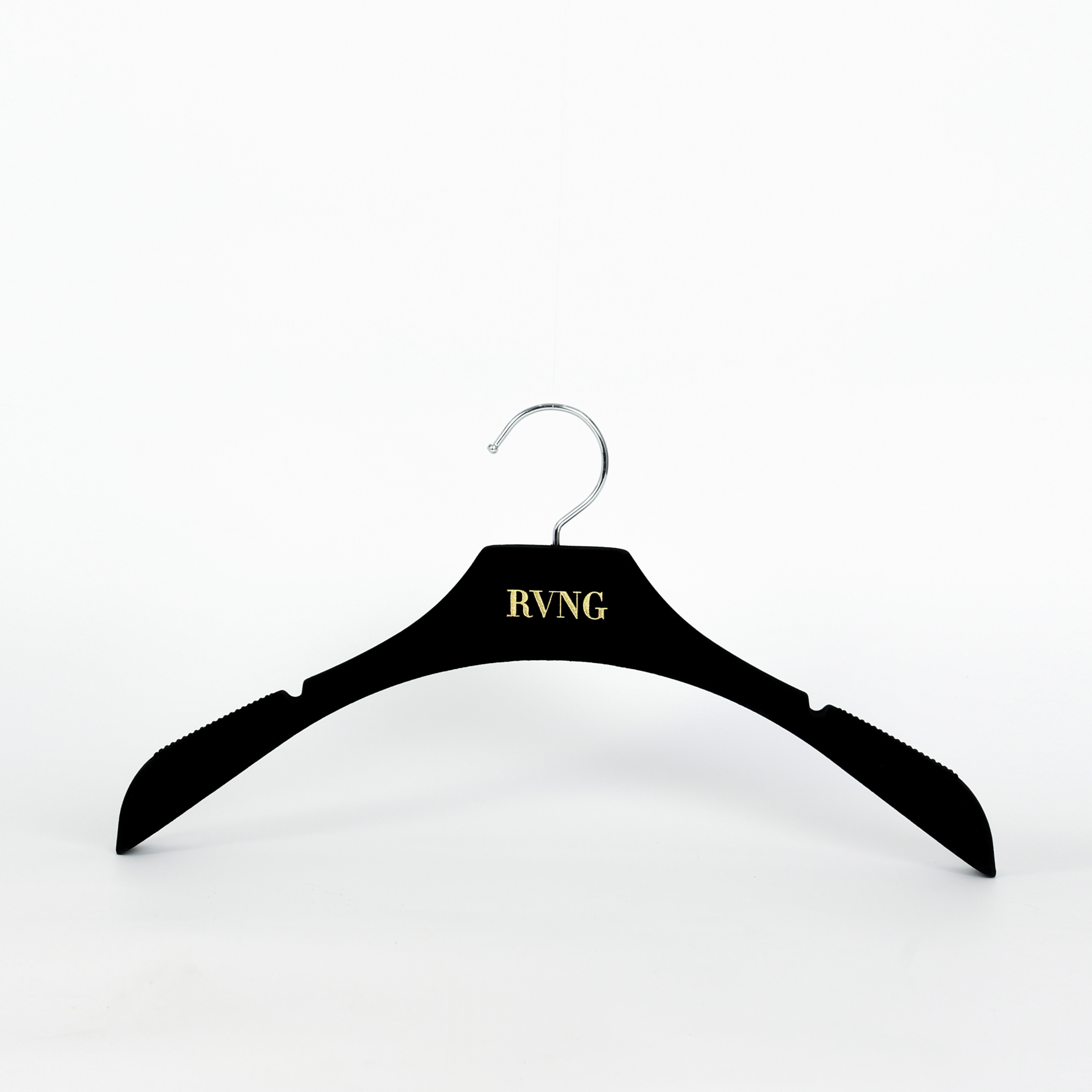 Black Non-Slip Wide Shoulder Hanger with Gold Logo