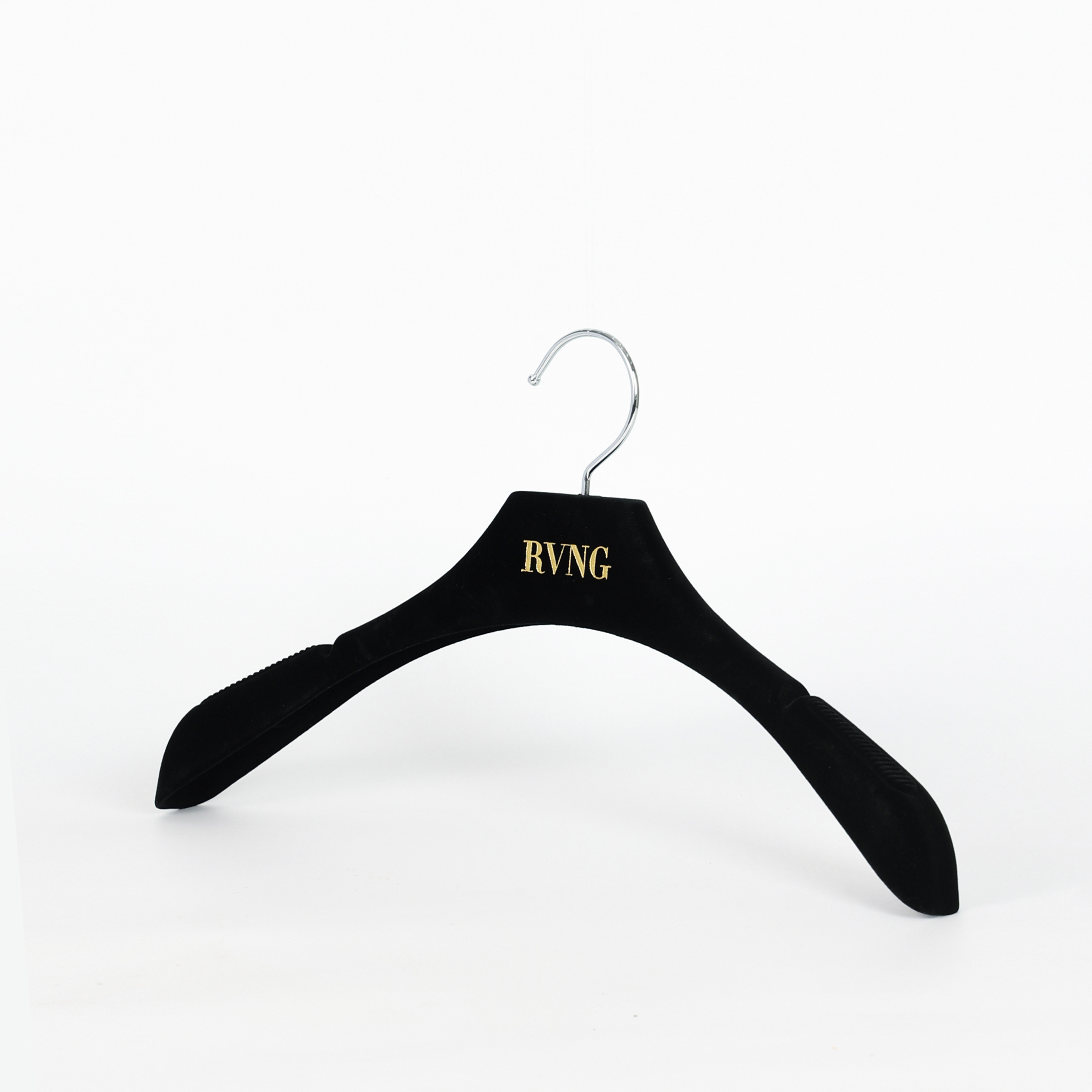 Black Non-Slip Wide Shoulder Hanger with Gold Logo