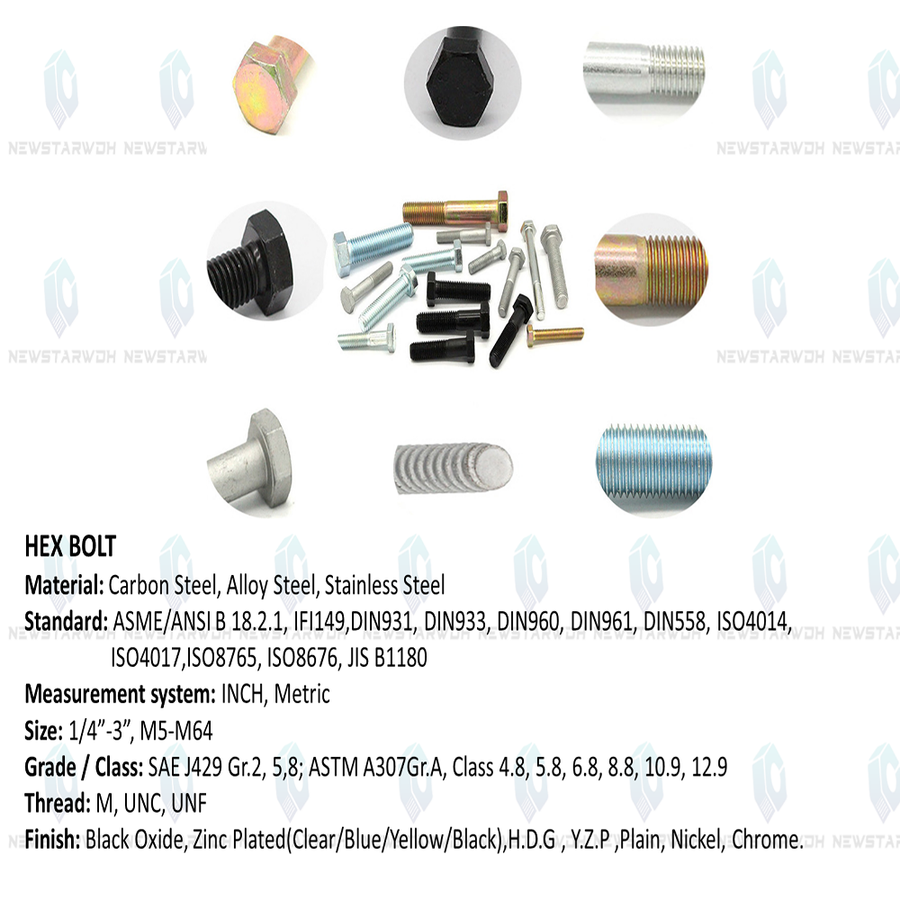 boulons à tête hexagonale en acier inoxydable 