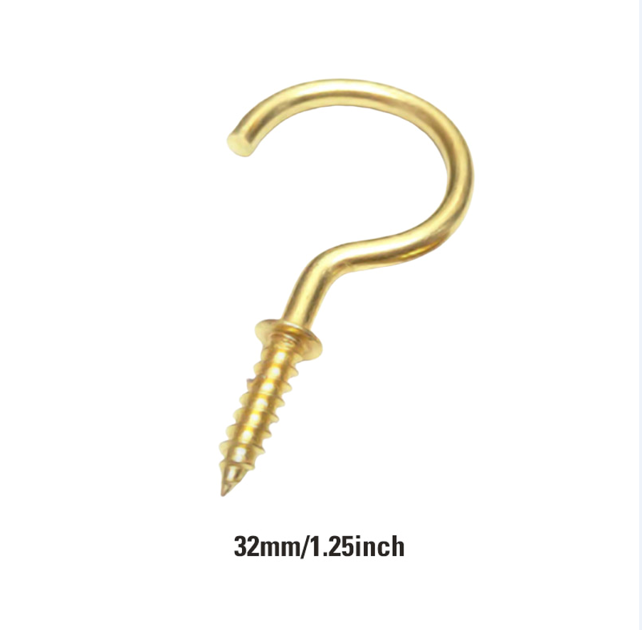 Brass Plated 1.25 Inch Cup Hooks - 10 Hooks