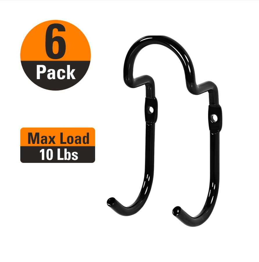 Black Wall Mounted Steel Extended Hook 6 Pcs