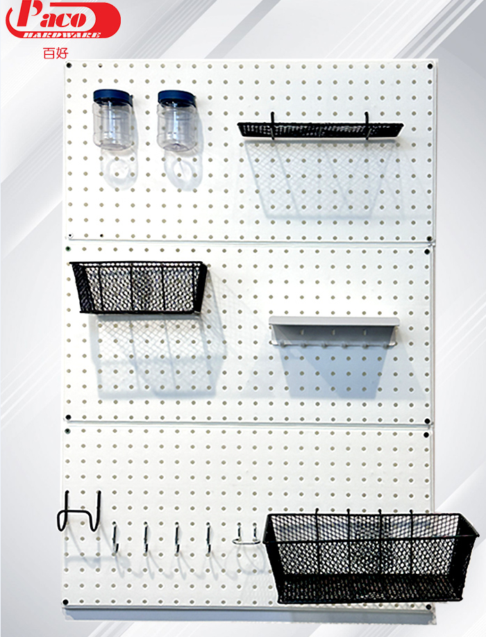 Pegboard Wall Rack Pet Supplies Organizer with Peg Hooks & Shelves & Baskets