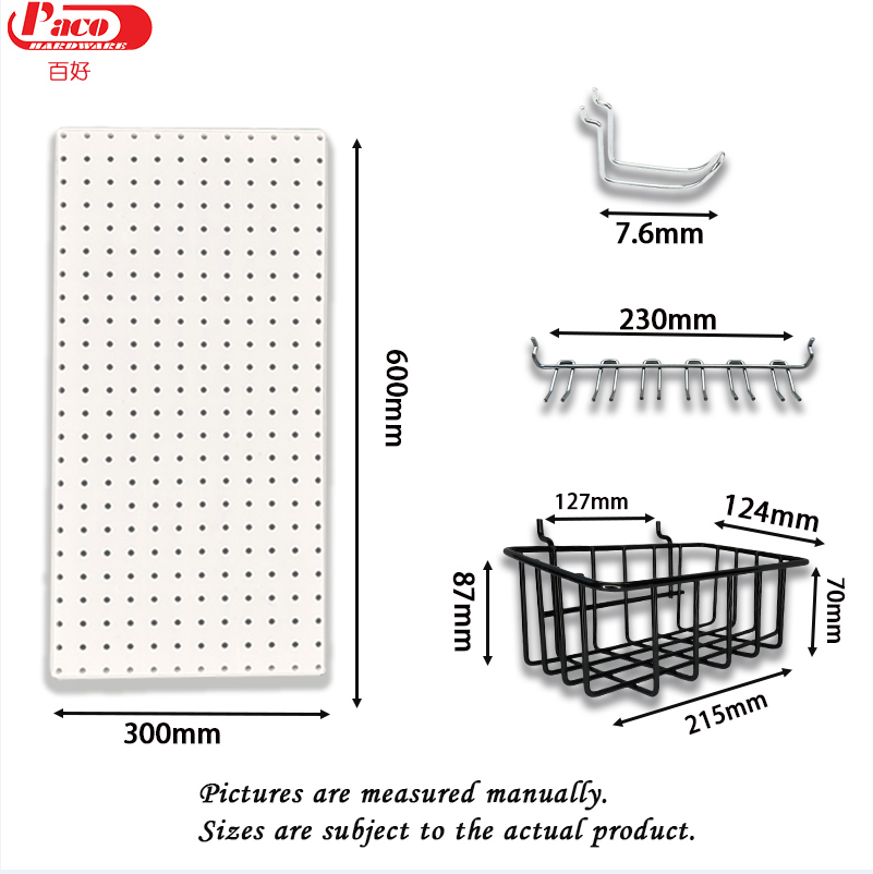 Pegboard Wall Rack Pet Supplies Organizer with Peg Hooks & Baskets