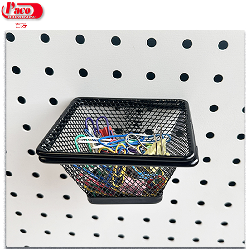 Pegboard Mesh Basket with Hook Loops, Pegboard Organizer Accessories Paperclip Organizer Holders for Tools Storage Office Workshop Garage Workbench