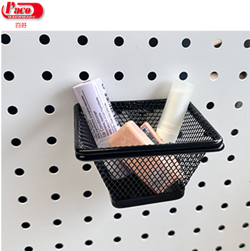 Pegboard Mesh Basket with Hook Loops, Pegboard Organizer Accessories Paperclip Organizer Holders for Tools Storage Office Workshop Garage Workbench