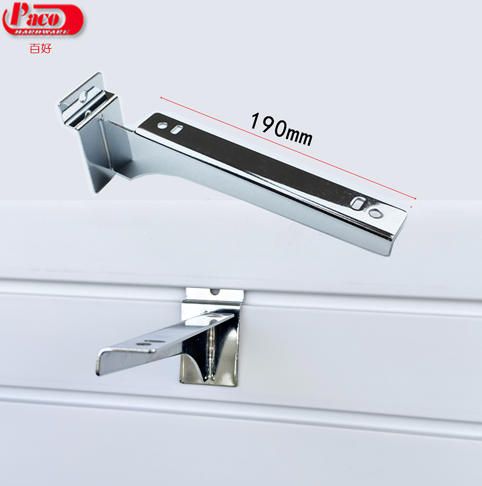 The Supermarket Display Chrome Metal Shelf Bracket for Slatwall