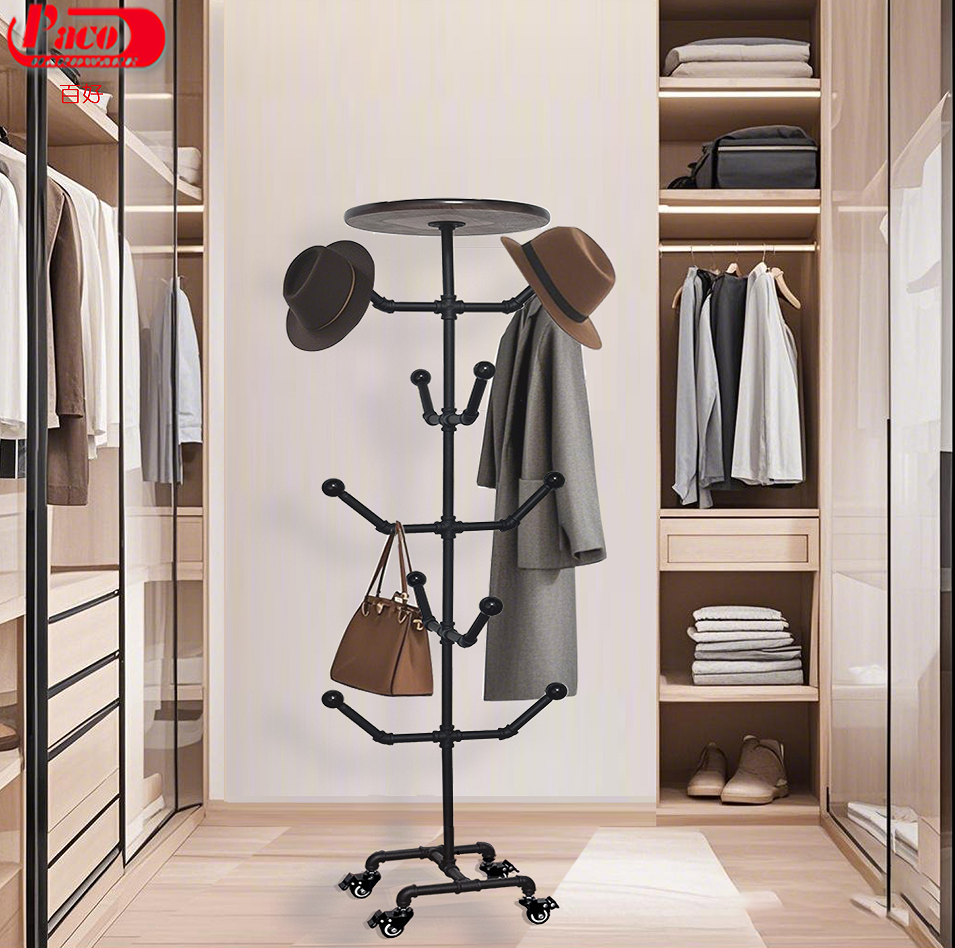 60 Inch Height Multifunctional Black Coat Rack Industrial Style