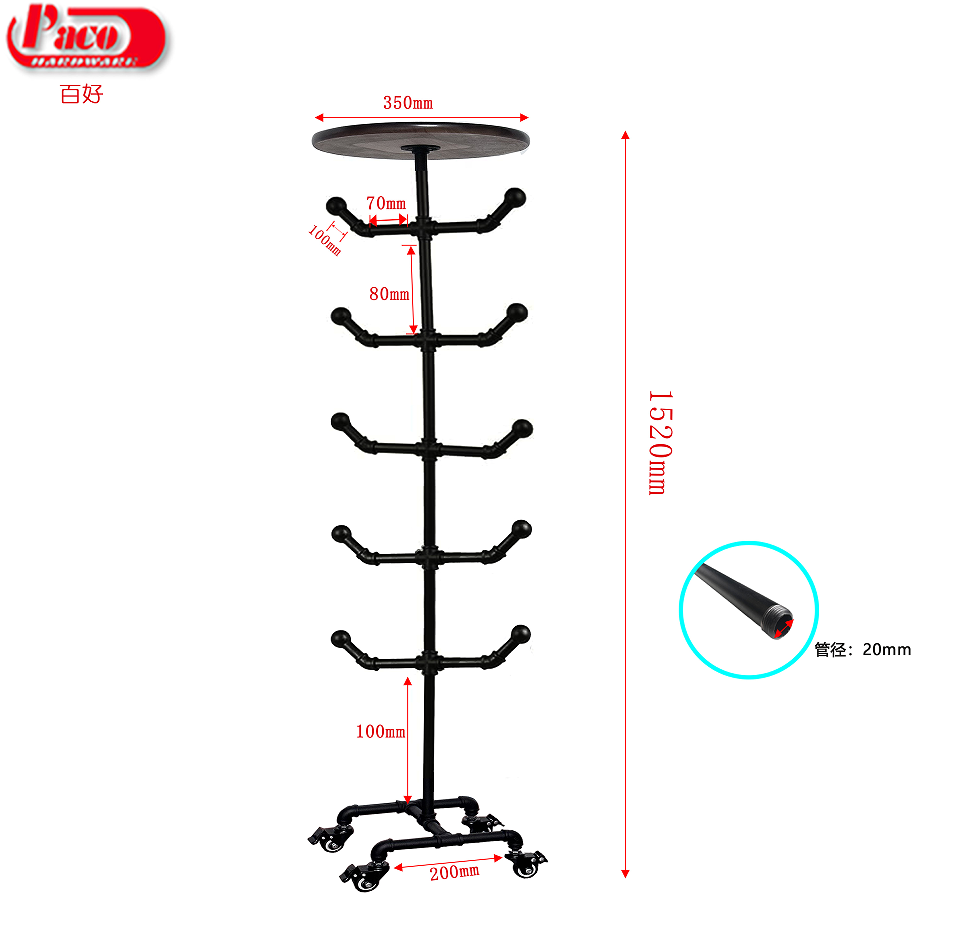 60 Inch Height Multifunctional Black Coat Rack Industrial Style