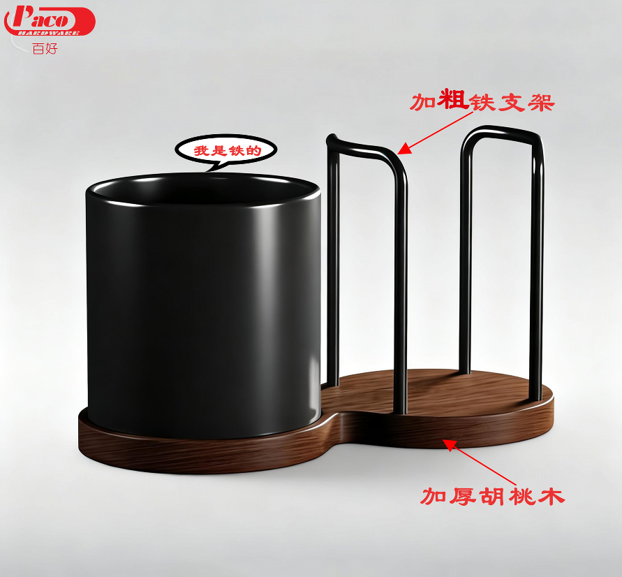 Eco-Friendly Coated Detachable Utensil Caddy & Cutting Board Storage Rack with Wooden Base for Kitchen Countertop