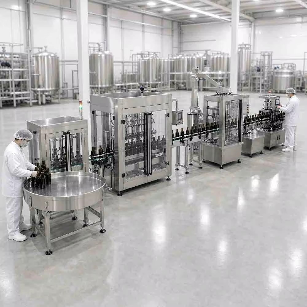 AutomaticTracking Edible Olive Cooking Oil Vinegar Soy Servo Gear Pump Filling Labeling and Packing Machinery Production Line