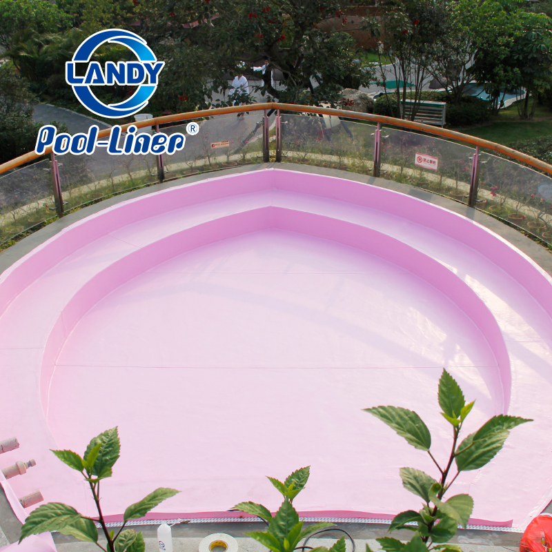 Landy Pink Pool Liner is Used in the Shaped Hot Spring Pool