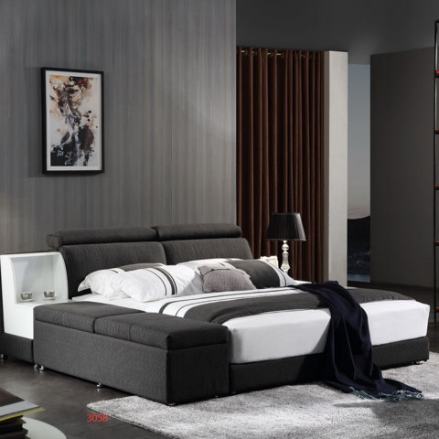 3058 Schlafzimmer Bett Modern King Size Storage Betten Stoff weichen Betten