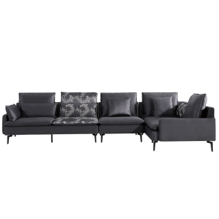 6018 Living Room Furniture Black Corner Sofa Modern Fabric Sofa Set