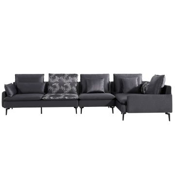 Ensemble moderne de sofa de tissu de sofa d'angle noir de meubles de salon 6018
