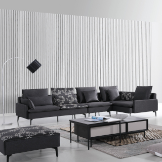 6018 Living Room Furniture Black Corner Sofa Modern Fabric Sofa Set