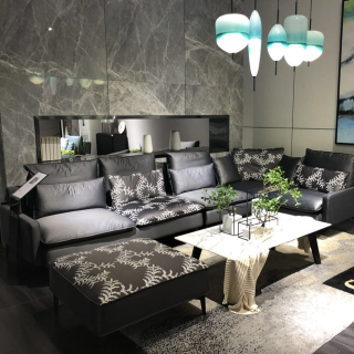 6018 Living Room Furniture Black Corner Sofa Modern Fabric Sofa Set