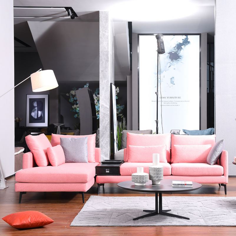 Supply 6026 Top Quality Modern Soft Fabric Sofas Pink Sofa Factory Modern Soft Fabric Sofas Pink Sofa