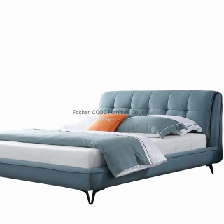 KS3178 Chinese Modern Bedroom Furniture Leisure Blue Fabric King Bed