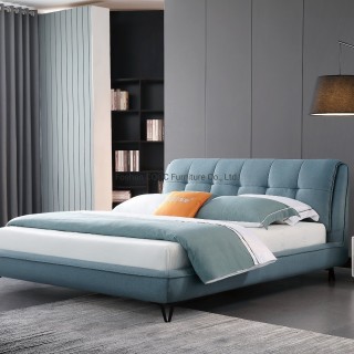 KS3178 Chinese Modern Bedroom Furniture Leisure Blue Fabric King Bed