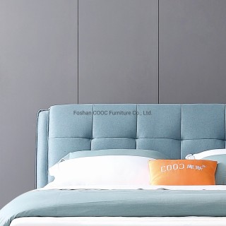 KS3178 Chinese Modern Bedroom Furniture Leisure Blue Fabric King Bed