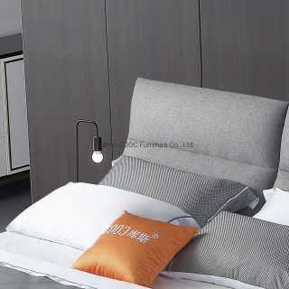 KS3181 Minimalistischer Stil Moderne Schlafzimmermöbel Grauer Stoff Kingsize-Betten