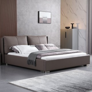 Mobília moderna do quarto M1066 Cama macia super clara do rei de couro marrom