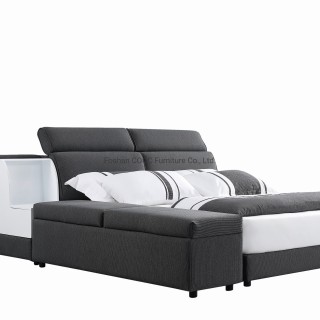 KS3058 Modern Bedroom Furniture Dimgray Fabric King Size Bed with Storage Cabinet
