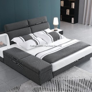 KS3058 Modern Bedroom Furniture Dimgray Fabric King Size Bed with Storage Cabinet