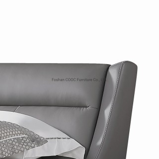 KS2592 European Style Bedroom Furniture Modern Grey Leather King Bed