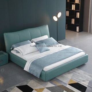 KS2582 Designer Modern Bedroom Furniture Unique Bright Green Leather King Bed