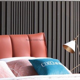 KS2535 Modern Minimalist Bedroom Leather Furniture Orange King Bed
