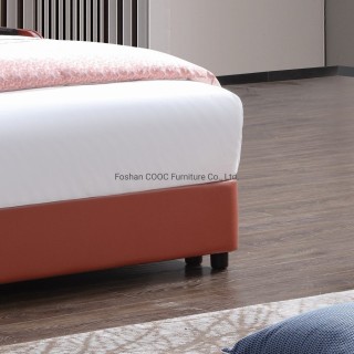KS2535 Modern Minimalist Bedroom Leather Furniture Orange King Bed