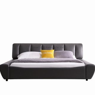 KS2526 Chinese Furniture Modern Bedroom Furniture Leather Brown King Bed