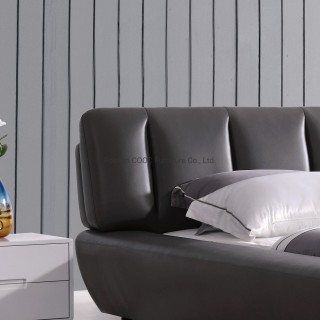 KS2526 Chinese Furniture Modern Bedroom Furniture Leather Brown King Bed