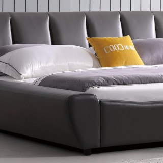 KS2526 Chinese Furniture Modern Bedroom Furniture Leather Brown King Bed