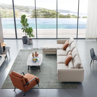 6009 Mobilier de sufragerie chinezesc Canapea moderna din material textil cu rama din lemn