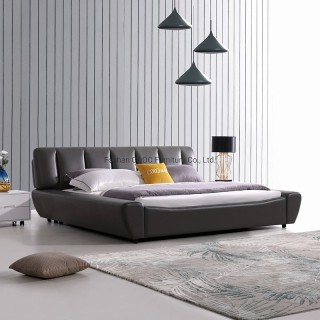 KS2526 Chinese Furniture Modern Bedroom Furniture Leather Brown King Bed