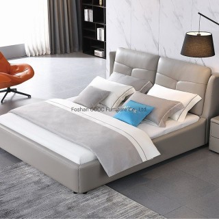 KS2390 Modern Bedroom Living Room Furniture King Size Grey Leather Bed