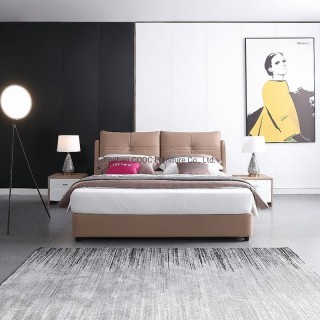 KS2531A Modern Living Room Bedroom Leather King Size Light-Colored Bed