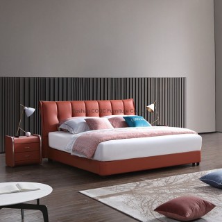 KS2535 Modern Minimalist Bedroom Leather Furniture Orange King Bed