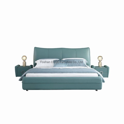 KS2582設計師現代臥室家具，獨特的亮綠色皮革特大床