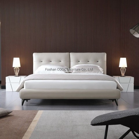 KS2591現代超軟臥室家具特大號真皮床